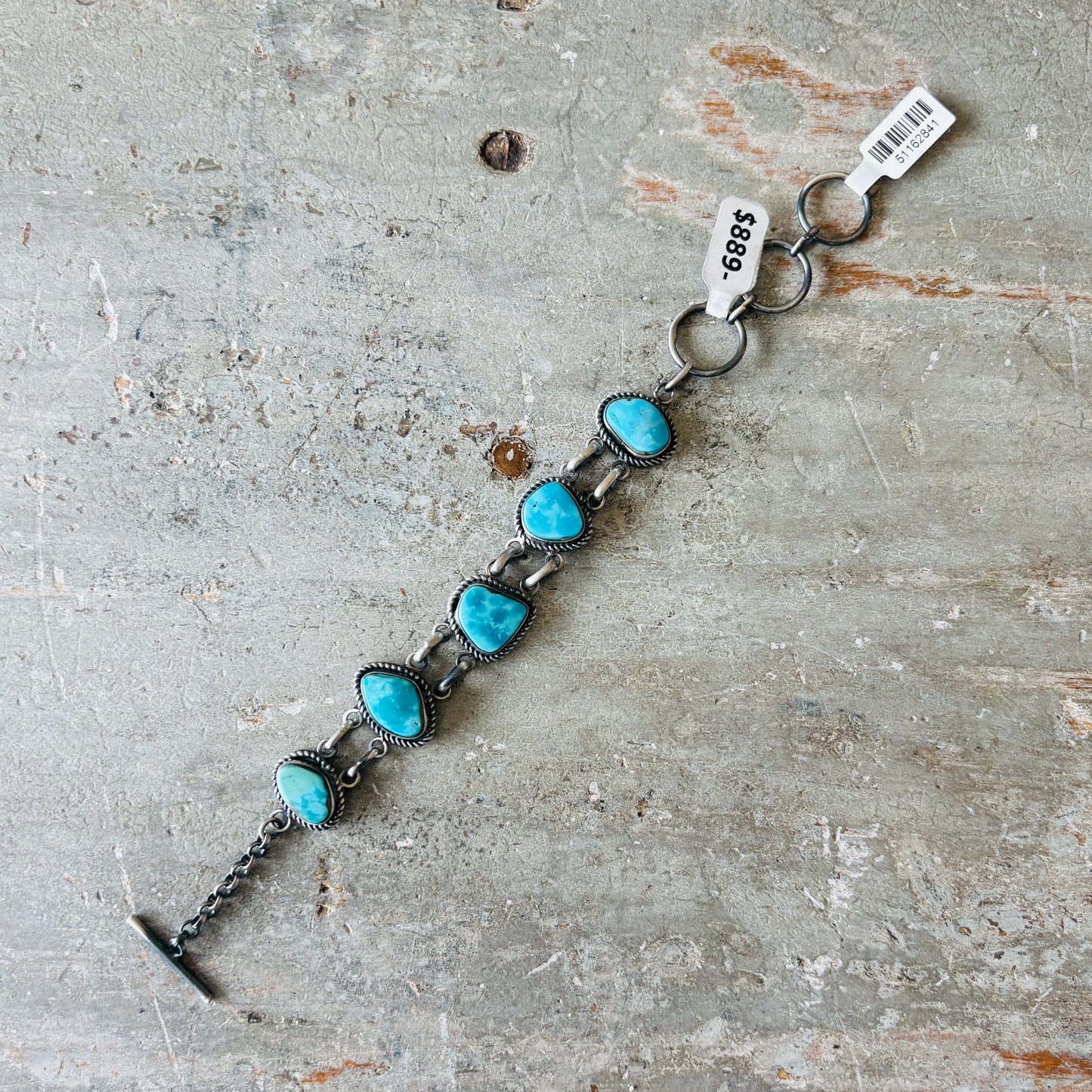 Navajo La Rose Ganadonegro Sterling Silver & Blue Gem Turquoise Panel Bracelet