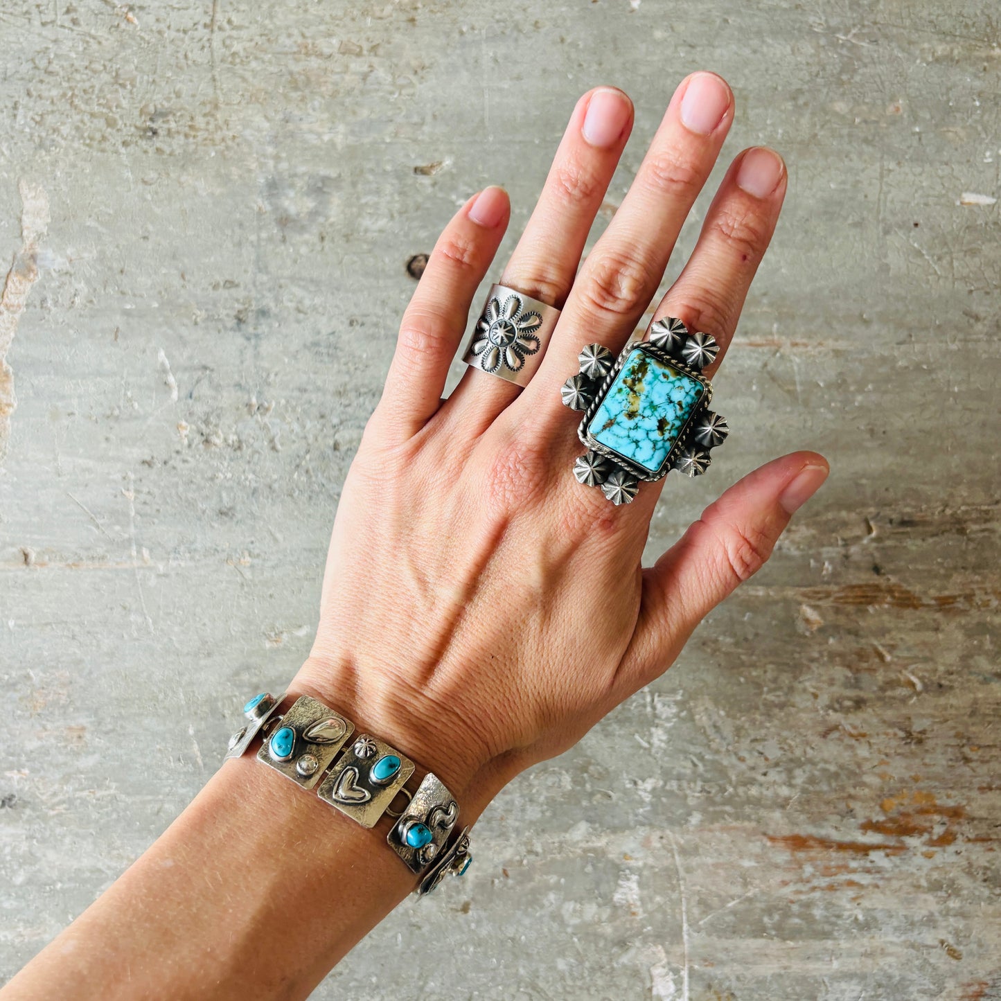 Navajo Nakai Bernice Bonney Sterling Silver & Kingman Turquoise Panel Bracelet
