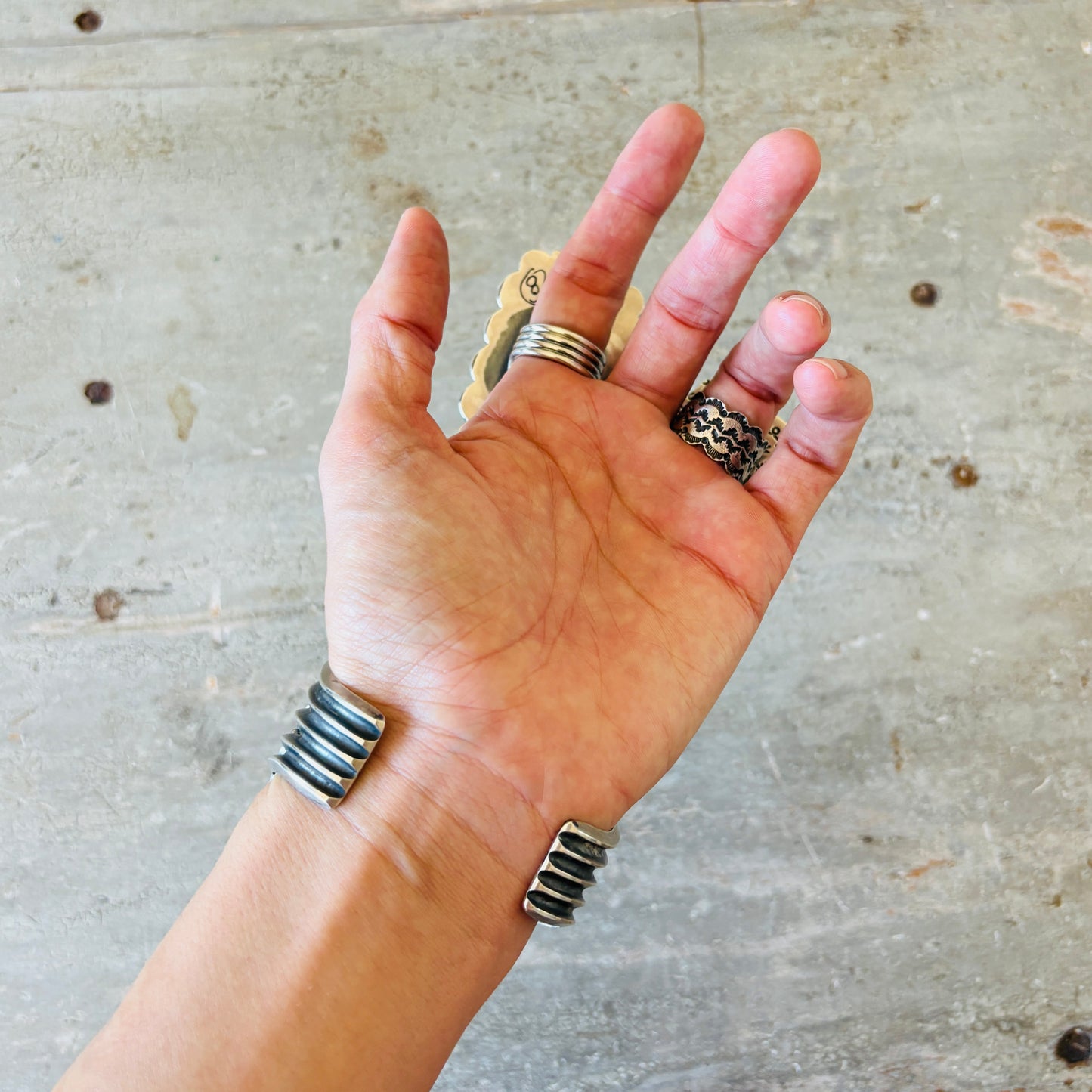 Navajo Anthony Skeets Sterling Silver & Kingman Turquoise Cluster Statement Cuff