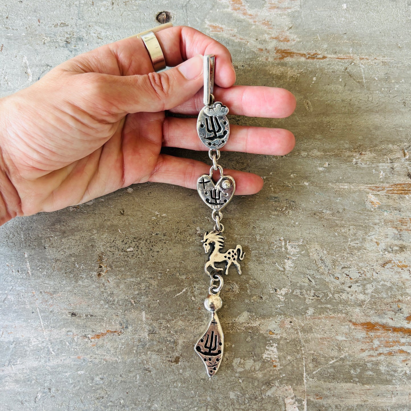 Tohono O’odham James Fendenheim Sterling Silver Cacti & Horse Pendant