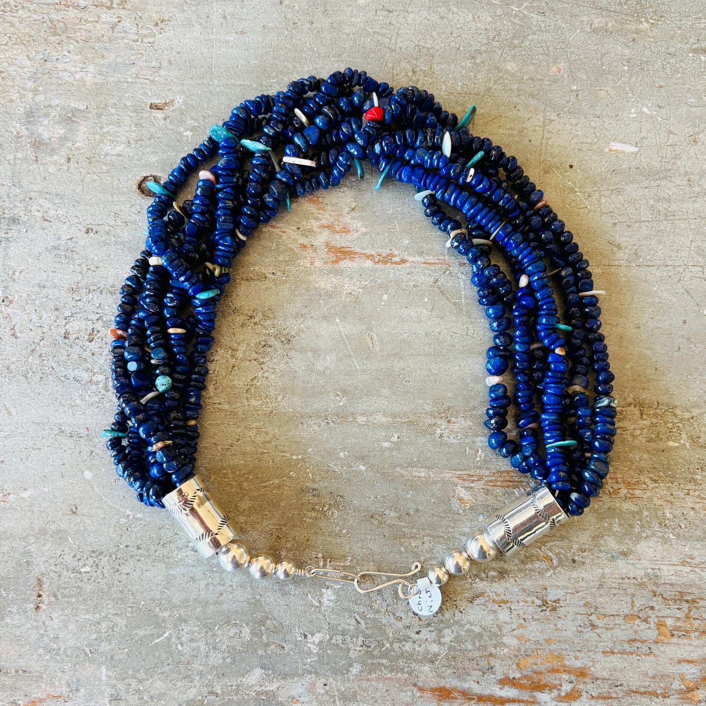 Santo Domingo Chris Nieto Sterling Silver & Lapis Multi Stone 7 Strand Necklace