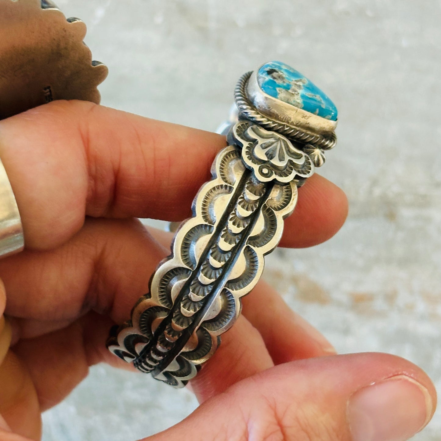 Navajo Randy Boyd Sterling Silver & Blue Ridge Turquoise Stacker Cuff