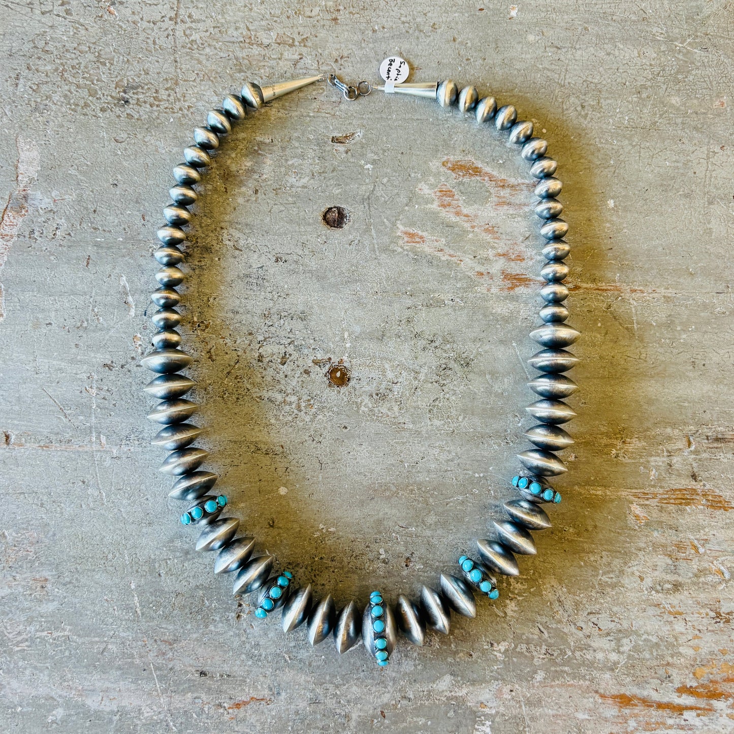 Navajo Sophia Becenti Sterling Silver & Sleeping Beauty Turquoise Graduated Pearls Necklace