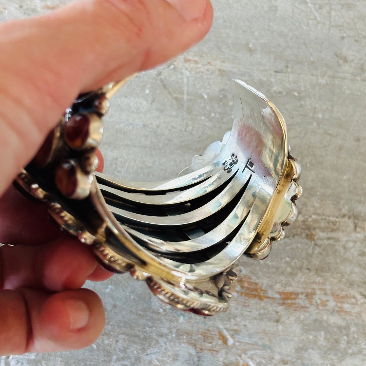 Navajo Tyler Brown Sterling Silver & Purple Spiny Hearts Statement Cuff