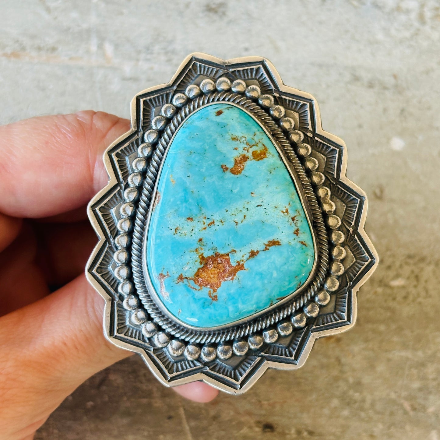 Navajo Leon Martinez Sterling Silver & Royston Turquoise Statement Ring