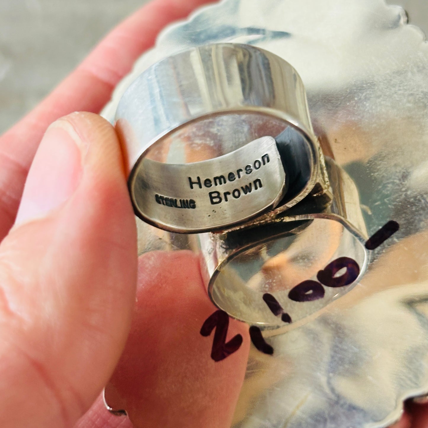 Navajo Hemerson Brown Sterling Silver - Red Coral & #8 Turquoise Cluster Statement Ring