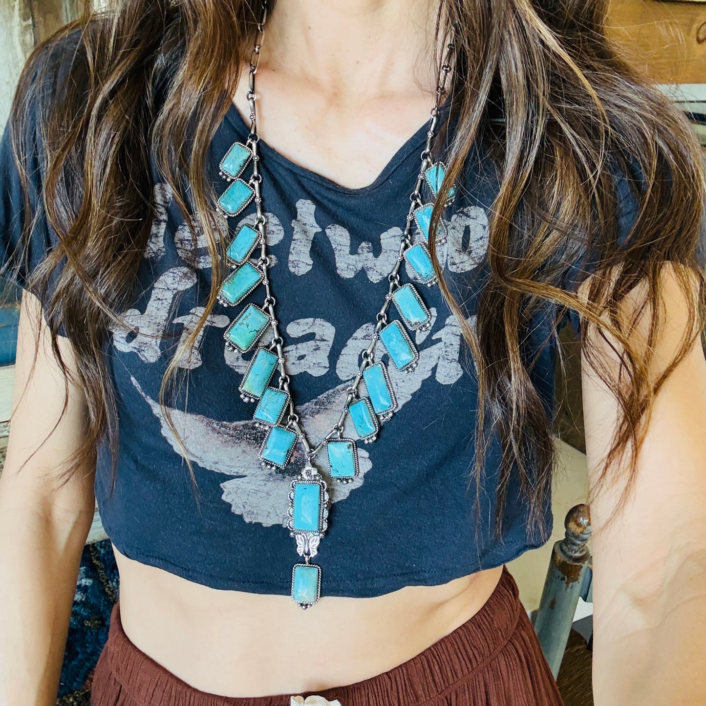 Navajo Brenda Jimenez Sterling Silver & Kingman Turquoise Statement Necklace