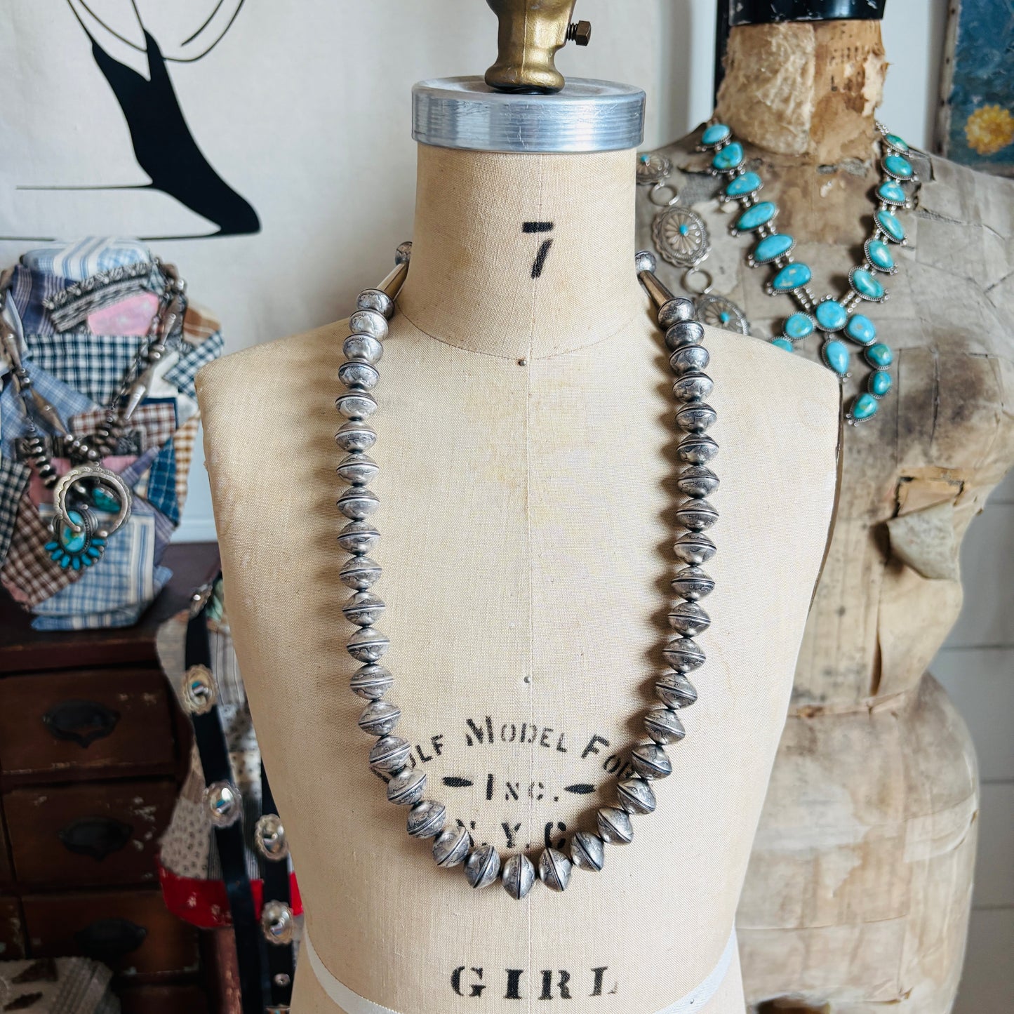 Navajo James McCabe Sterling Silver & Liberty Dime Beads Necklace
