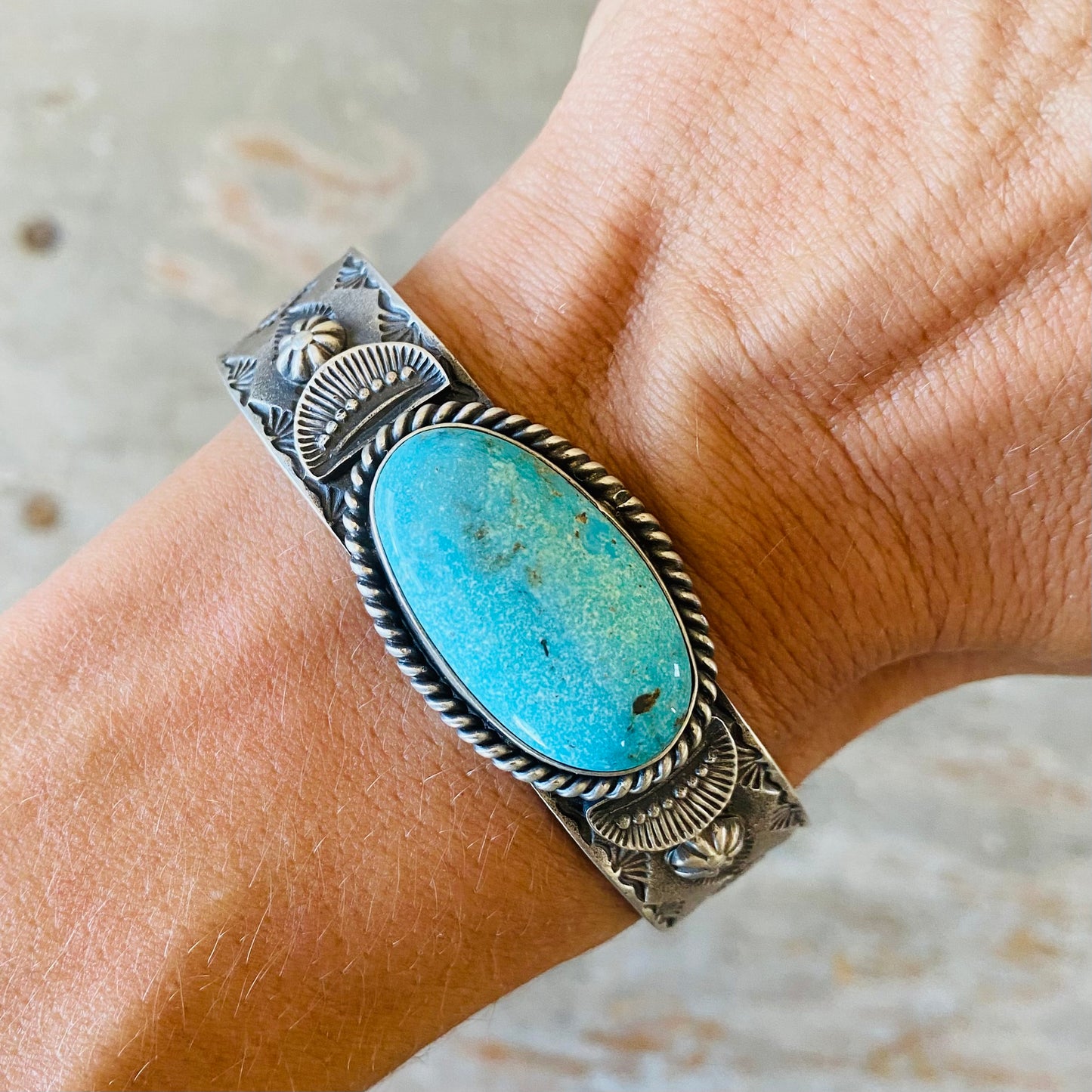 Navajo Kindale Billah Sterling Silver & Kingman Turquoise Stacker Cuff