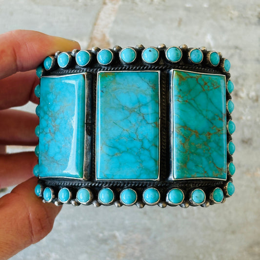 Navajo Anthony Skeets Sterling Silver & Kingman Turquoise Statement Cuff