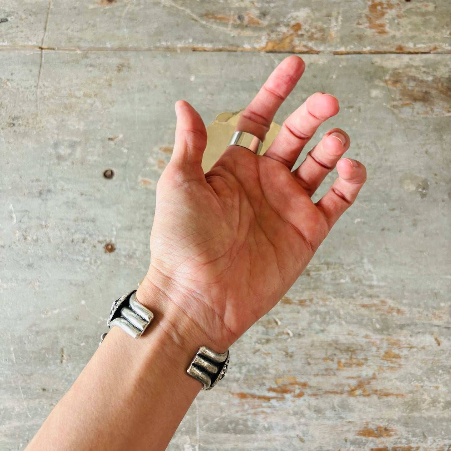 Navajo Hemerson Brown Sterling Silver & Sonoran Turquoise Hearts Cluster Cuff