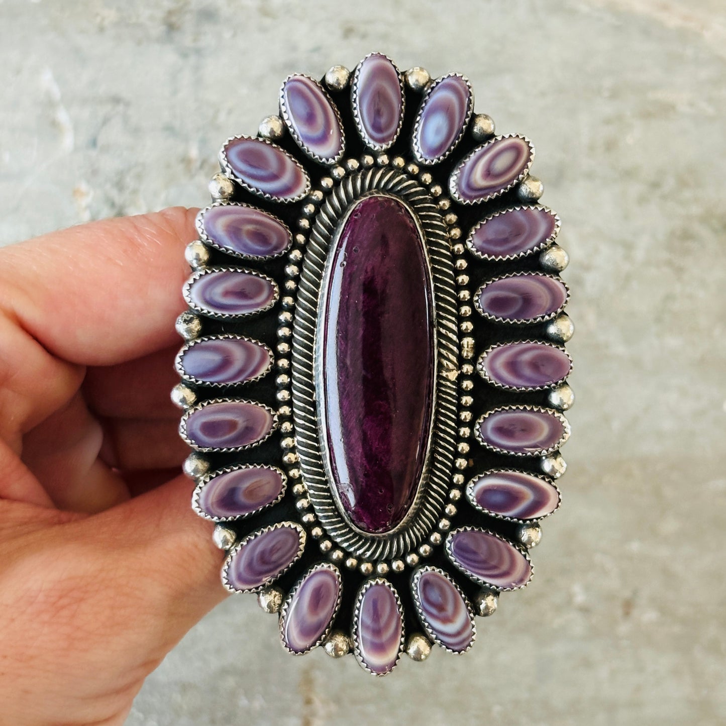 Navajo Hemerson Brown Sterling Silver - Wampum & Purple Spiny Oyster Statement Ring