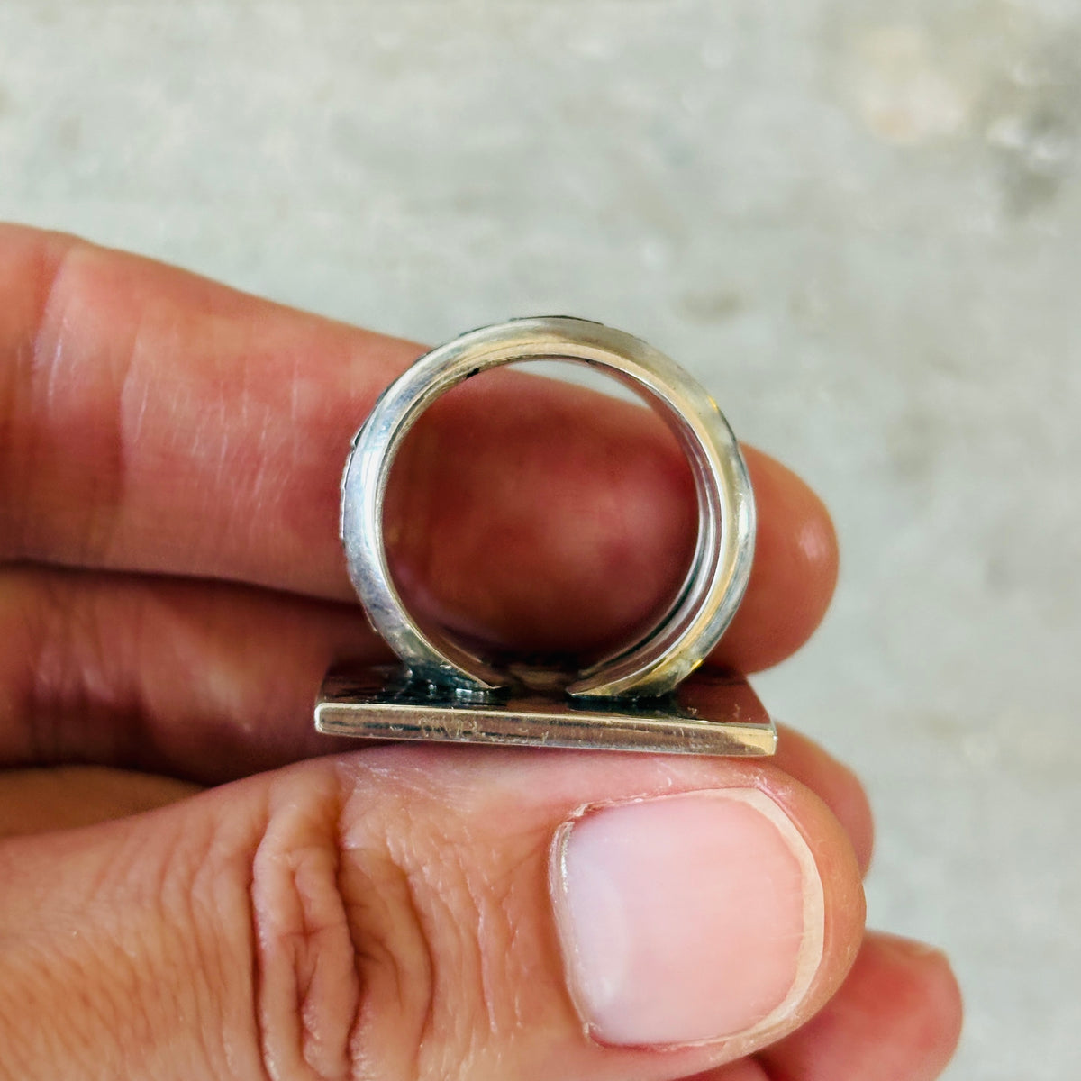 Navajo Aaron John Sterling Bear Overlay Ring