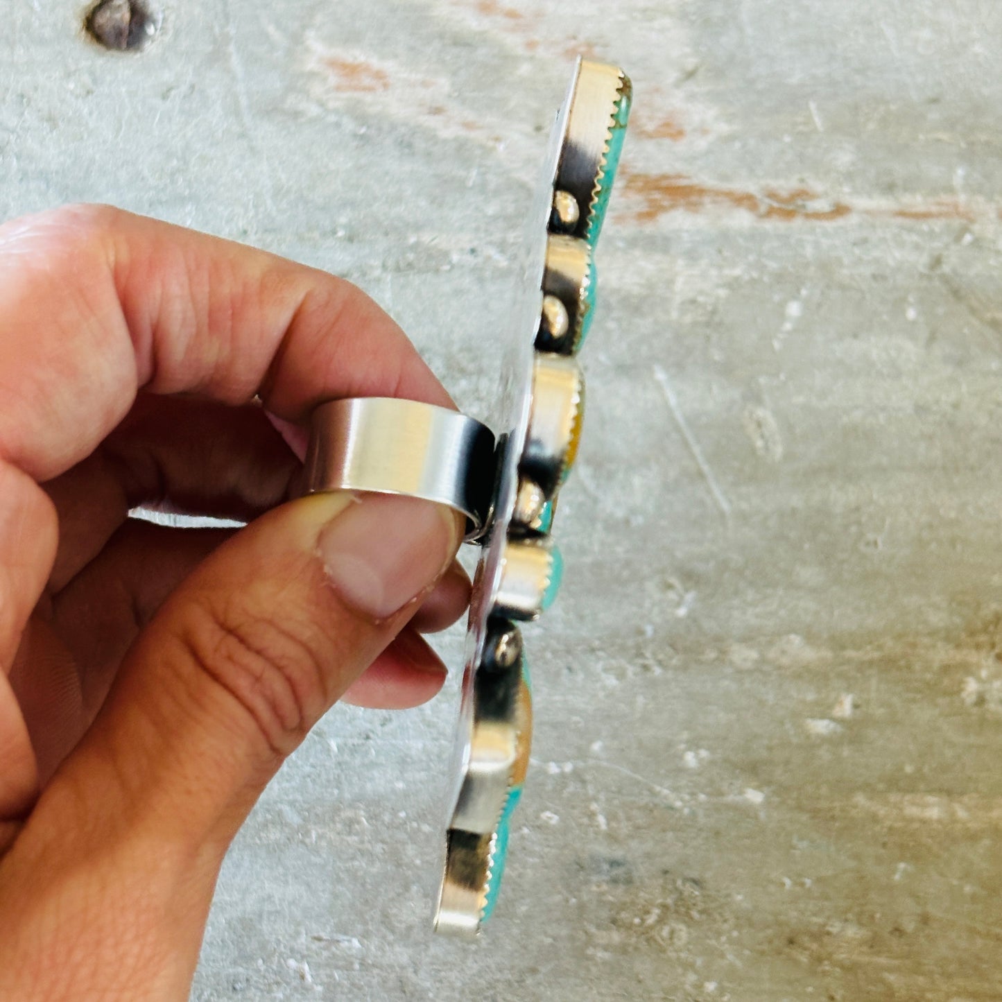 Navajo Brenda Pete Sterling Silver & Mixed Nevada Turquoise Cluster Ring