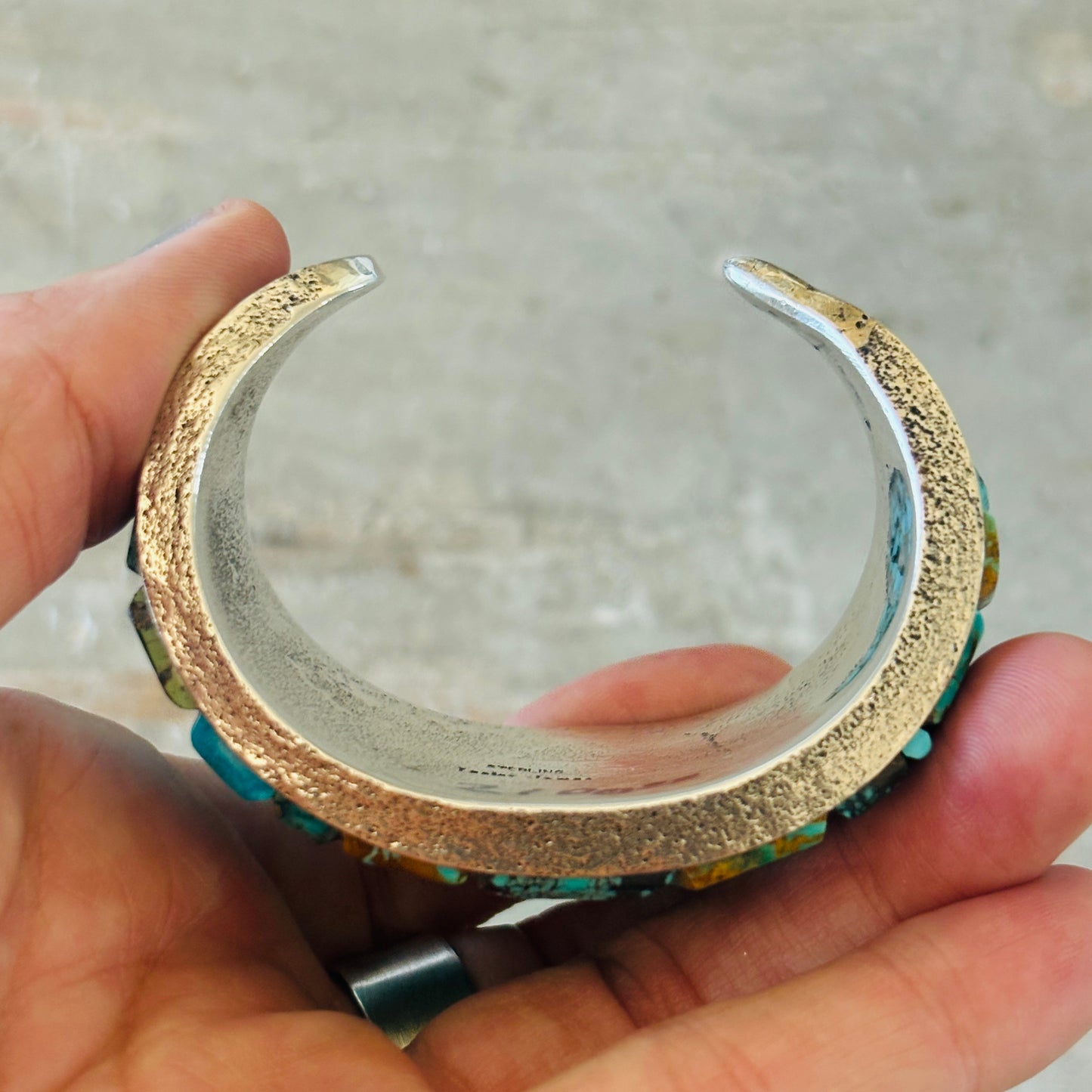 Navajo Lester James Sterling Silver & Mixed Turquoise Cobblestone Statement Cuff