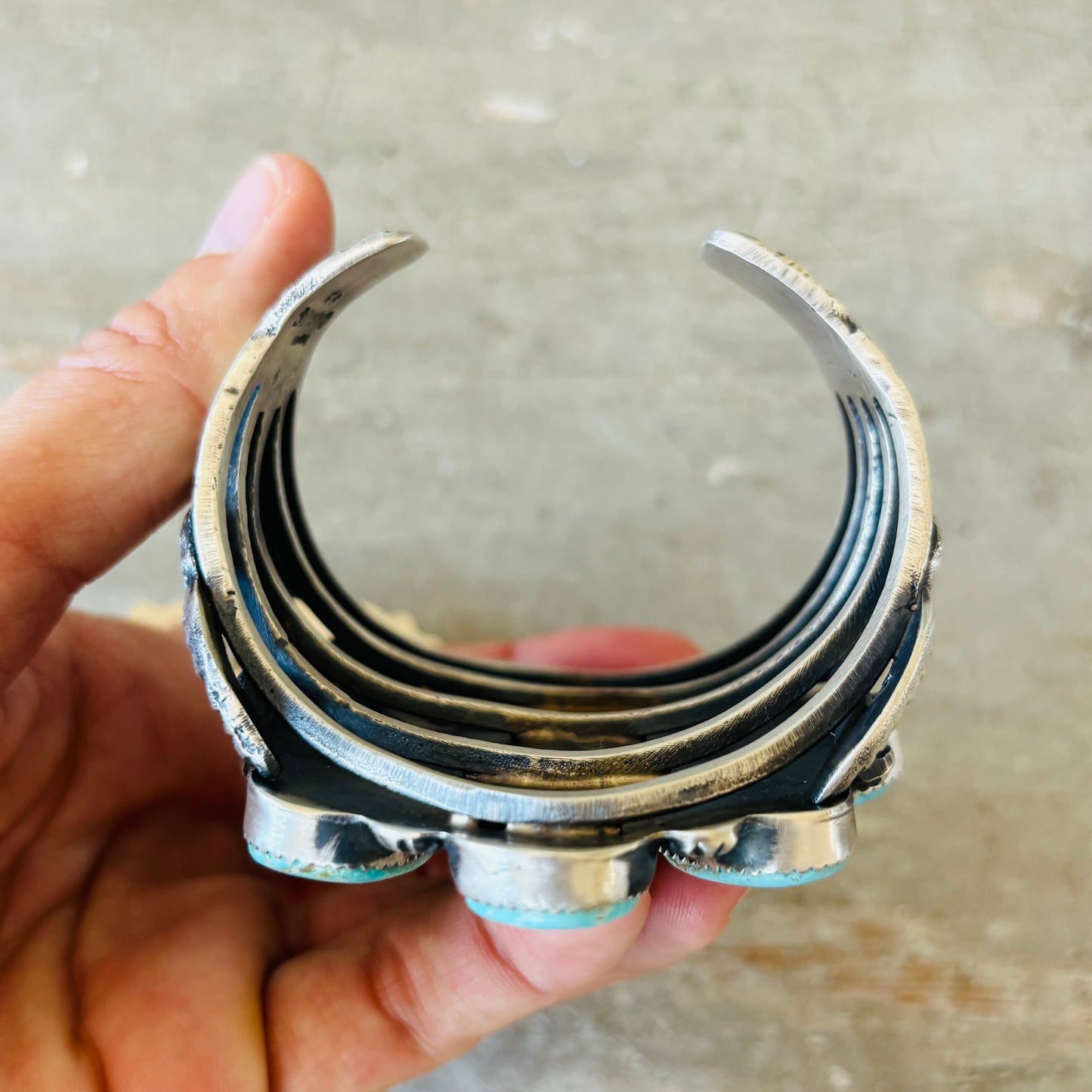 Navajo Kindale Billah Sterling Silver & Royston Turquoise Cluster Statement Cuff