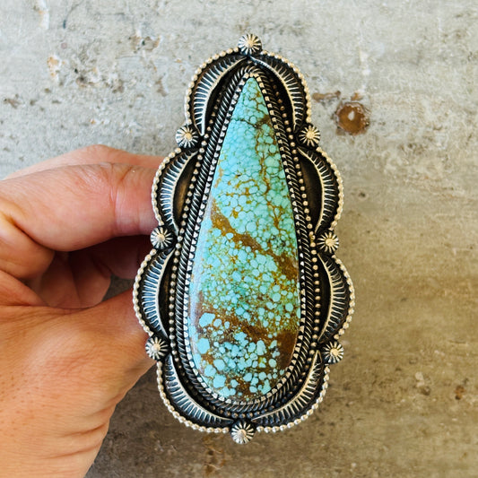 Navajo Myron Etsitty Sterling Silver & #8 Turquoise Statement Ring