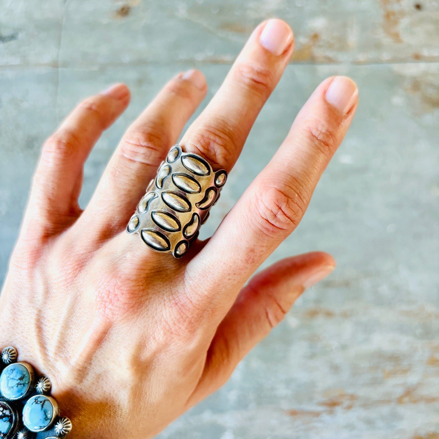 Navajo Alex Sanchez Sterling Silver Repousse Ring