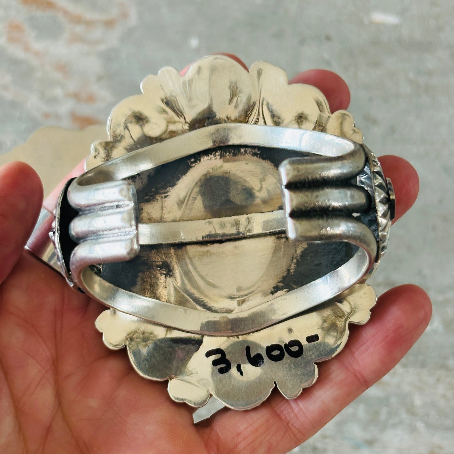 Navajo Hemerson Brown Sterling Silver & Sonoran Turquoise Hearts Cluster Cuff