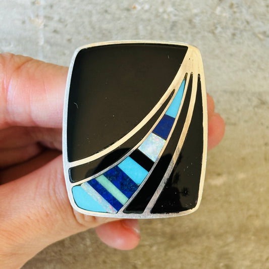 Vintage Native American Hallmarked Sterling Silver Multi Stone Inlay Ring