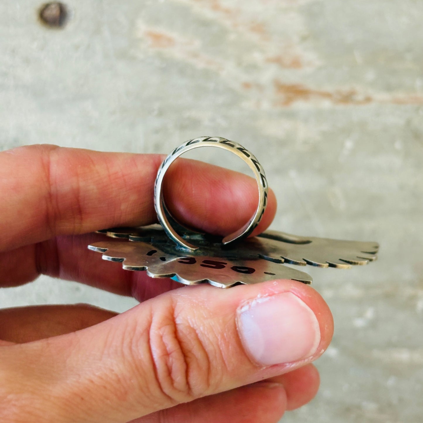 Navajo Derrick Cadman Sterling Silver & Kingman Eagle Ring
