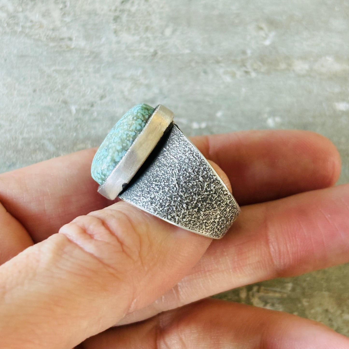 Lee Begay Sterling Silver & #8 Turquoise Tufa Cast Ring