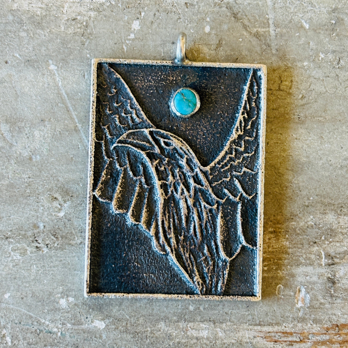 Navajo Monty Claw Sterling Silver & Kingman Turquoise Tufa Cast Eagle Pendant
