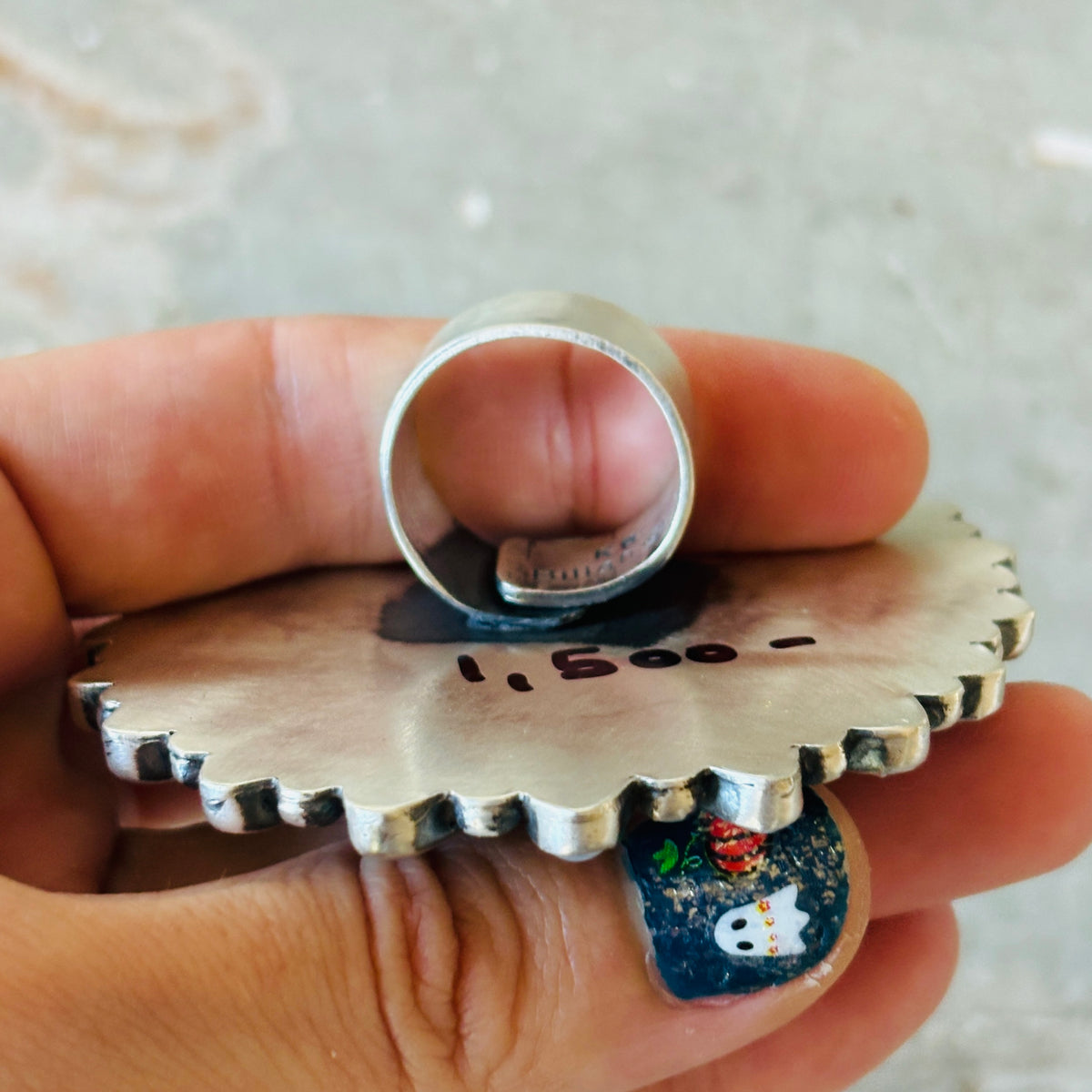Navajo Kindale Billah Sterling Silver - Ceramic & Mother of Pearl Sally Ring