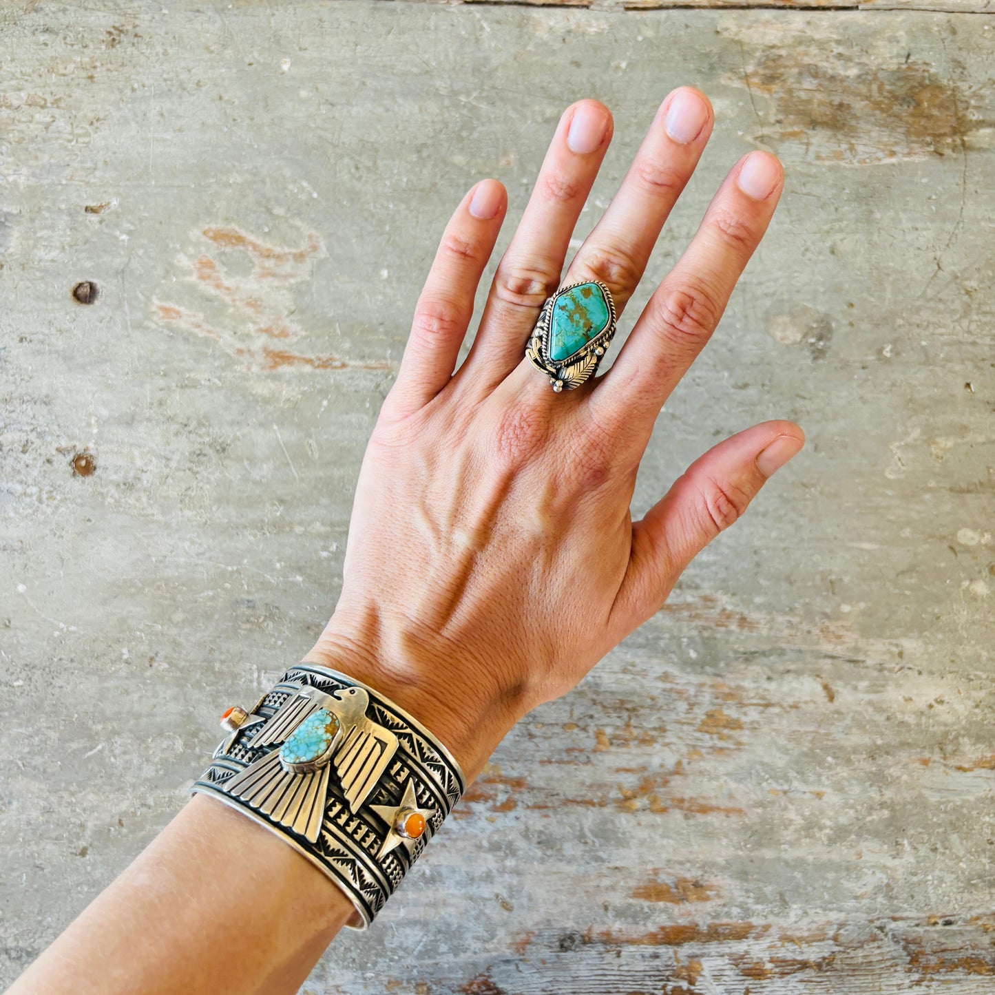Navajo Juan Guerro Sterling Silver & Kingman Turquoise Ring