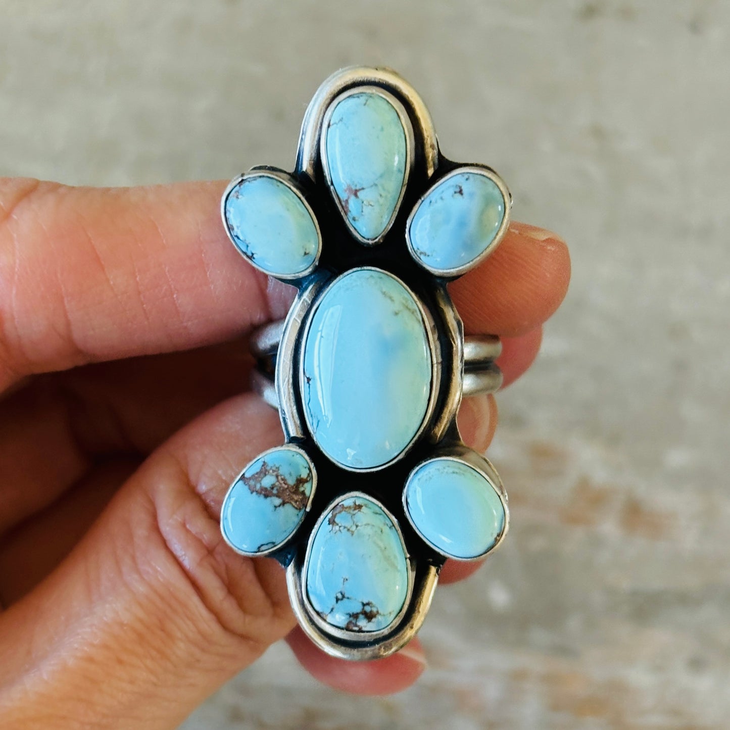 Navajo Rena Shelly Sterling Silver & Golden Hills Cluster Ring