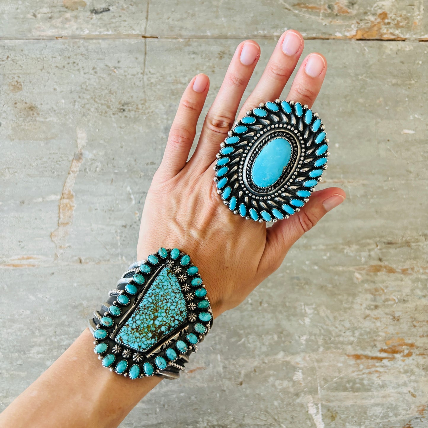 Navajo Glenn Livingston Sterling Silver & Sleeping Beauty Turquoise Statement Ring