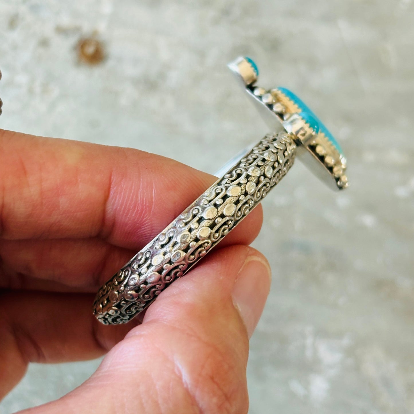 Navajo Hemerson Brown Sterling Silver & Sleeping Beauty Turquoise Stacker Cuff