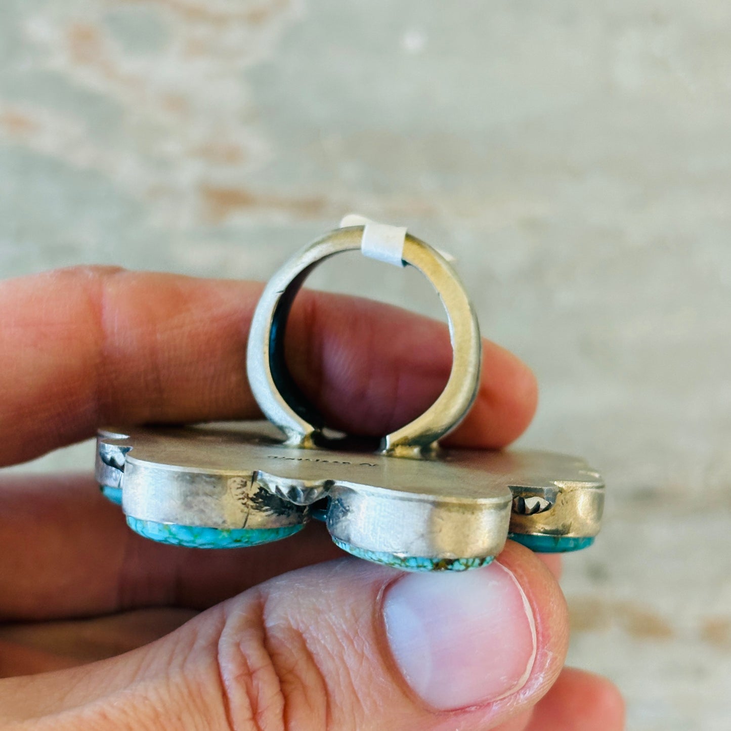 Navajo Kathleen Chavez Sterling Silver & Kingman Cluster Ring