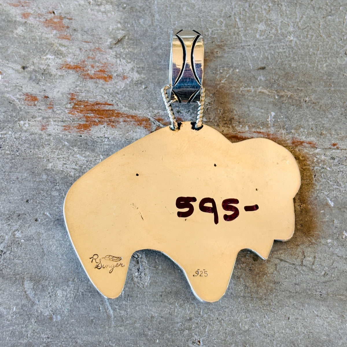 Navajo Richard Singer Sterling Silver & Kingman Turquoise Bison - Horse Pendant