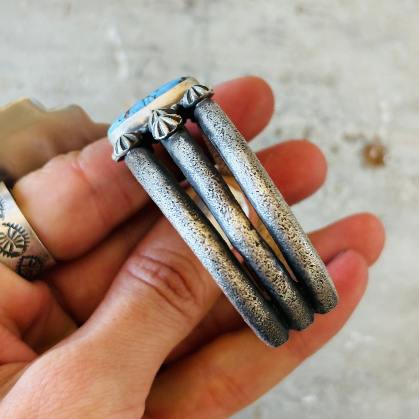 Navajo Herman Smith Sterling Silver & Golden Hills Turquoise Stacker Cuff