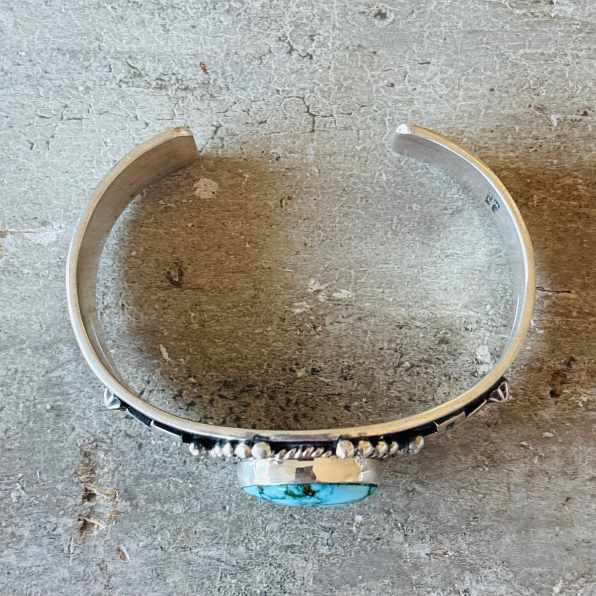 Navajo Happy Piasso Sterling Silver & Web Kingman Turquoise Cross Stacker Cuff
