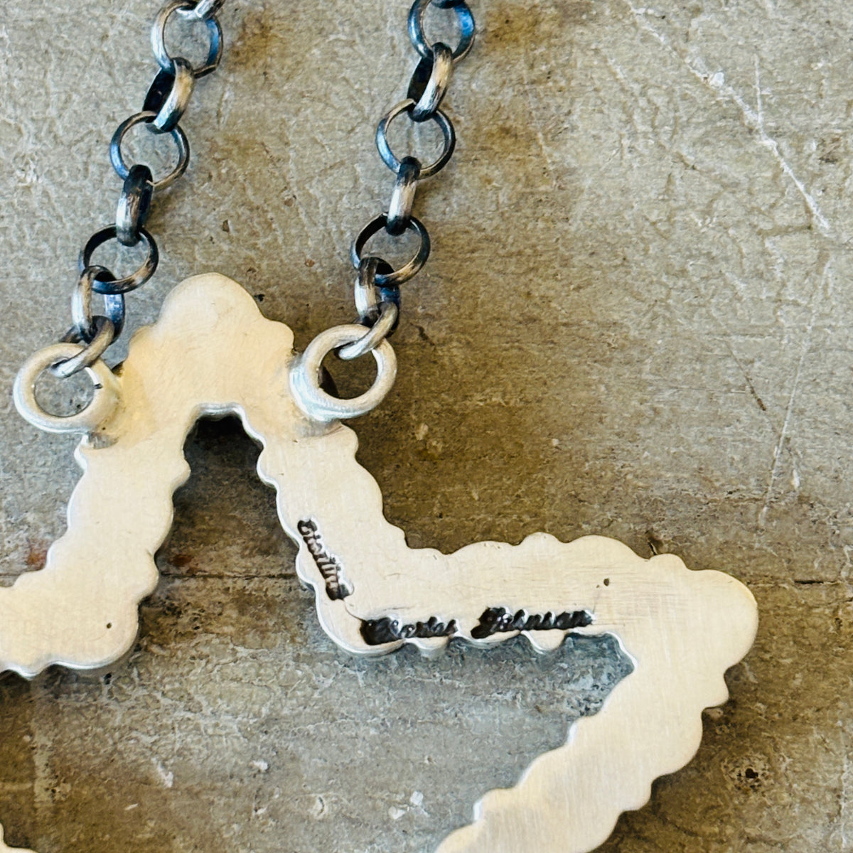Navajo Charles Johnson Sterling Silver & Kingman Turquoise Star Cluster Bar Necklace