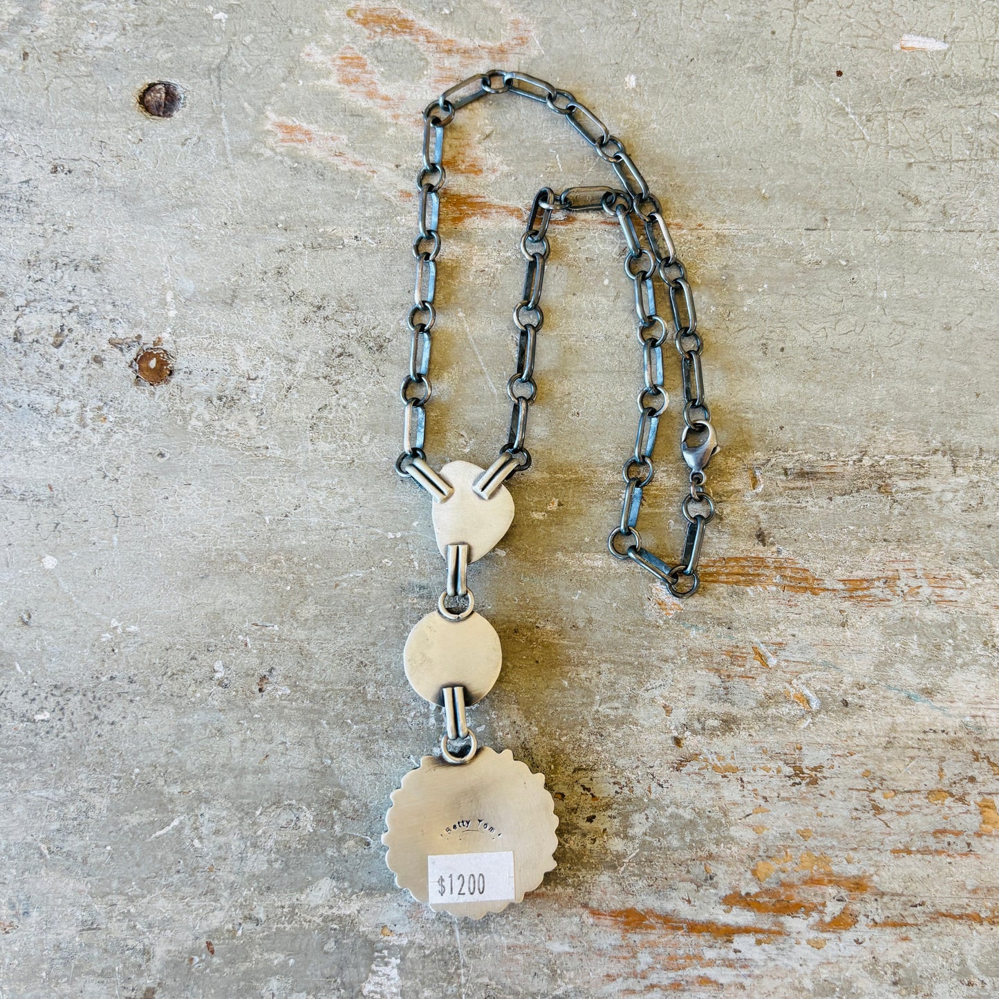 Navajo Betty Tom Sterling Silver & #8 Turquoise Cluster Lariat