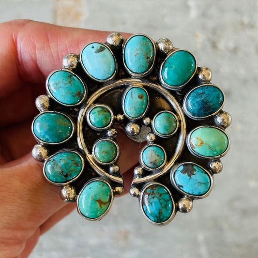 Navajo Melvin & Tiffany Jones Sterling Silver - Mixed Turquoise Cluster Naja Ring
