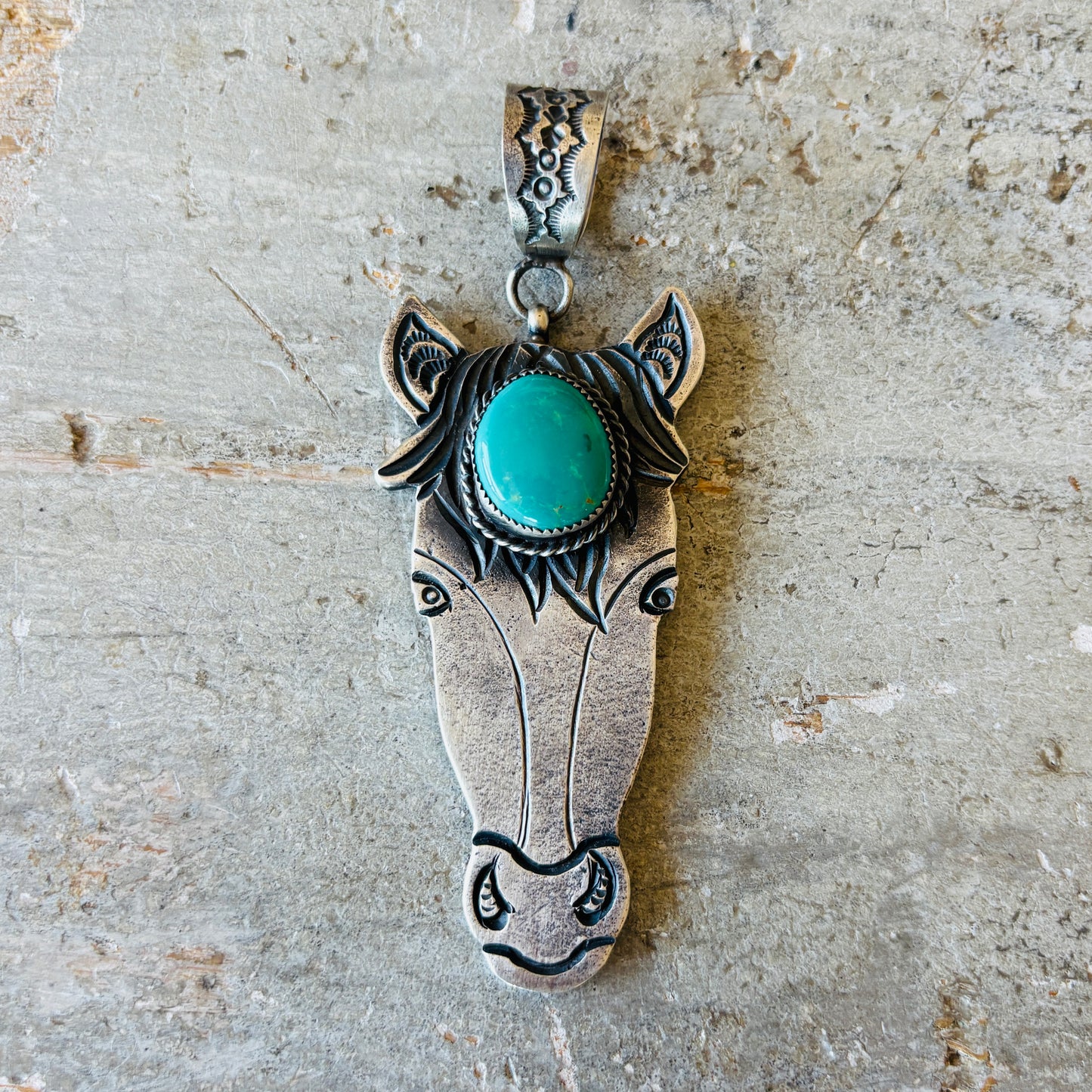 Navajo Kindale Billah Sterling Silver & Kingman Horse Head Pendant
