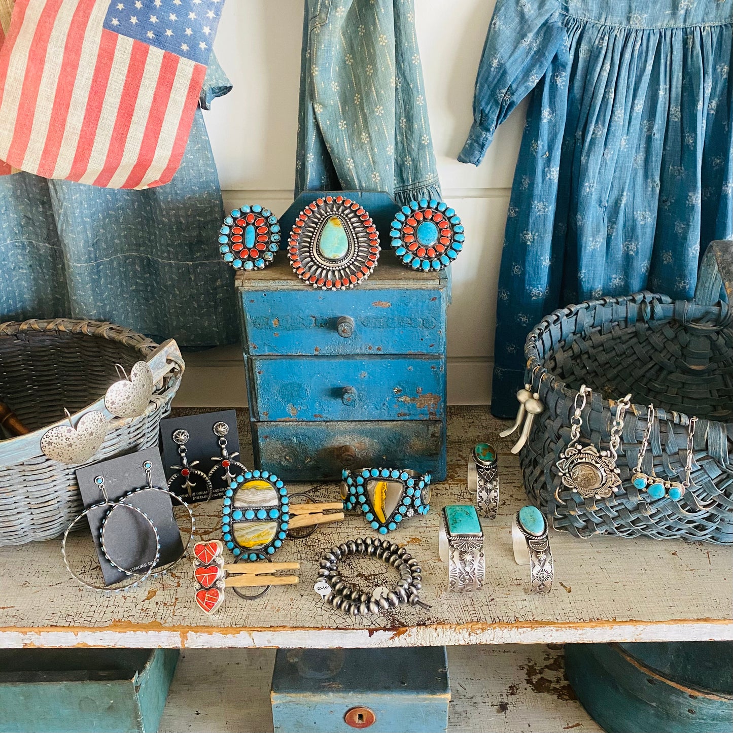 Navajo Kindale Billah Sterling Silver & Kingman Turquoise Stacker Cuff