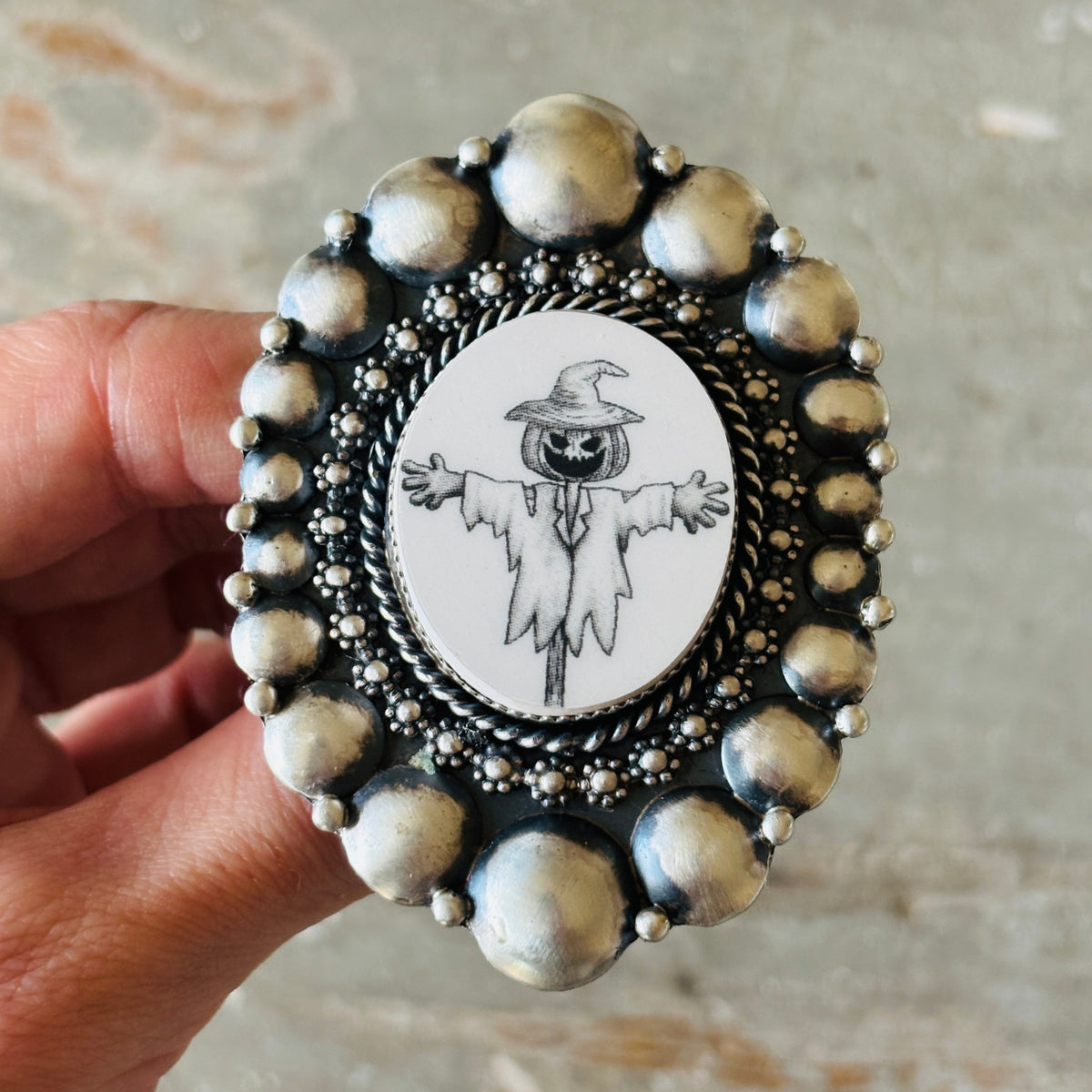 Navajo Kindale Billah Sterling Silver & Ceramic Scarecrow Ring