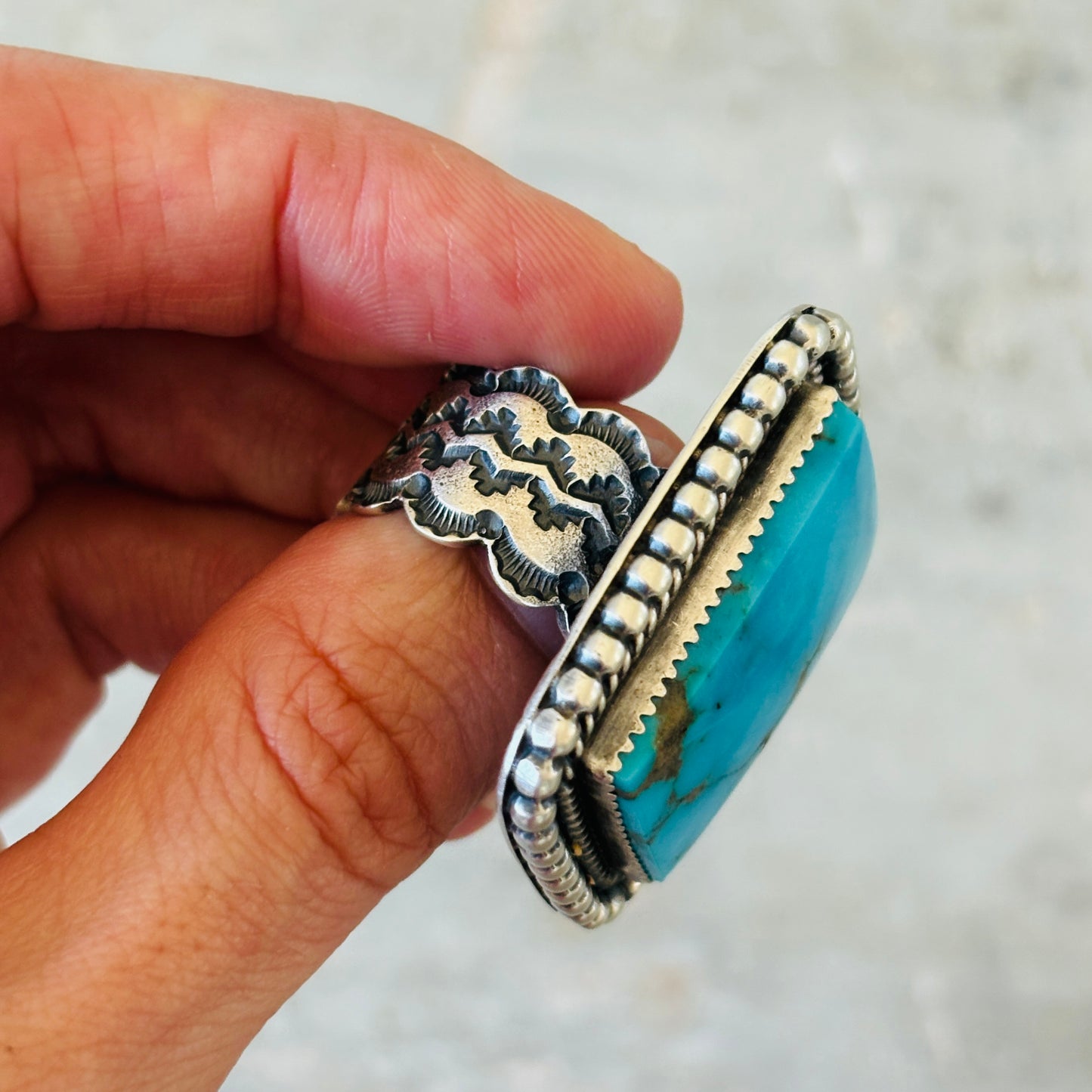 Navajo Kevin Billah Sterling Silver & Kingman Turquoise Ring