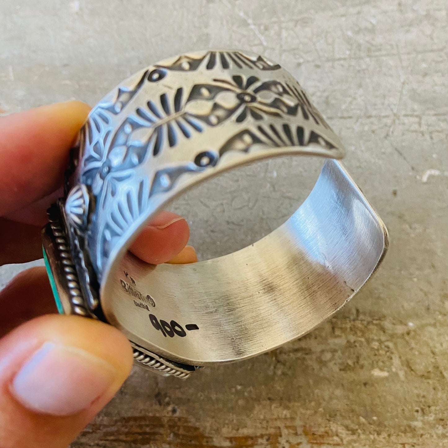 Navajo Kindale Billah Sterling Silver & Kingman Turquoise Stacker Cuff