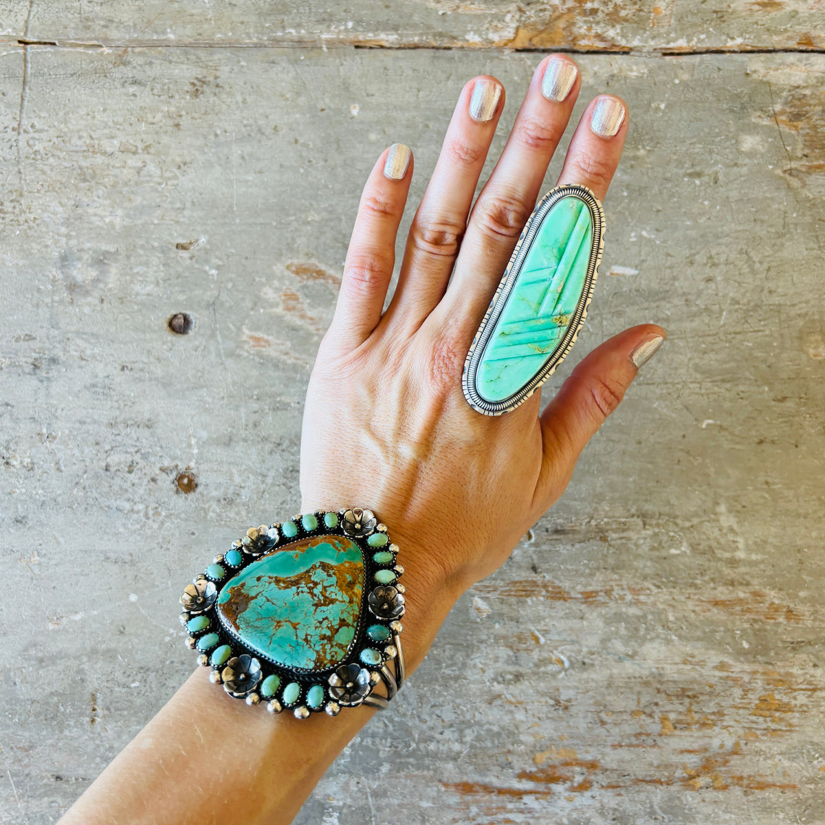 Navajo Walter Vandever Sterling Silver & Variscite Cobblestone Ring