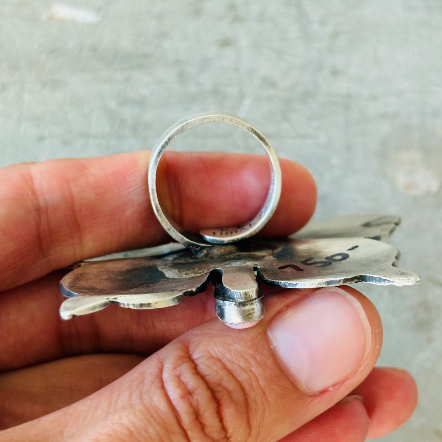 Navajo Kindale Billah Sterling Silver & Pink Conch Butterfly Ring