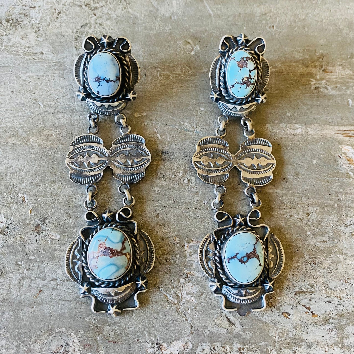 Navajo Wilson Dawes Sterling Silver & Golden Hills Turquoise Earrings