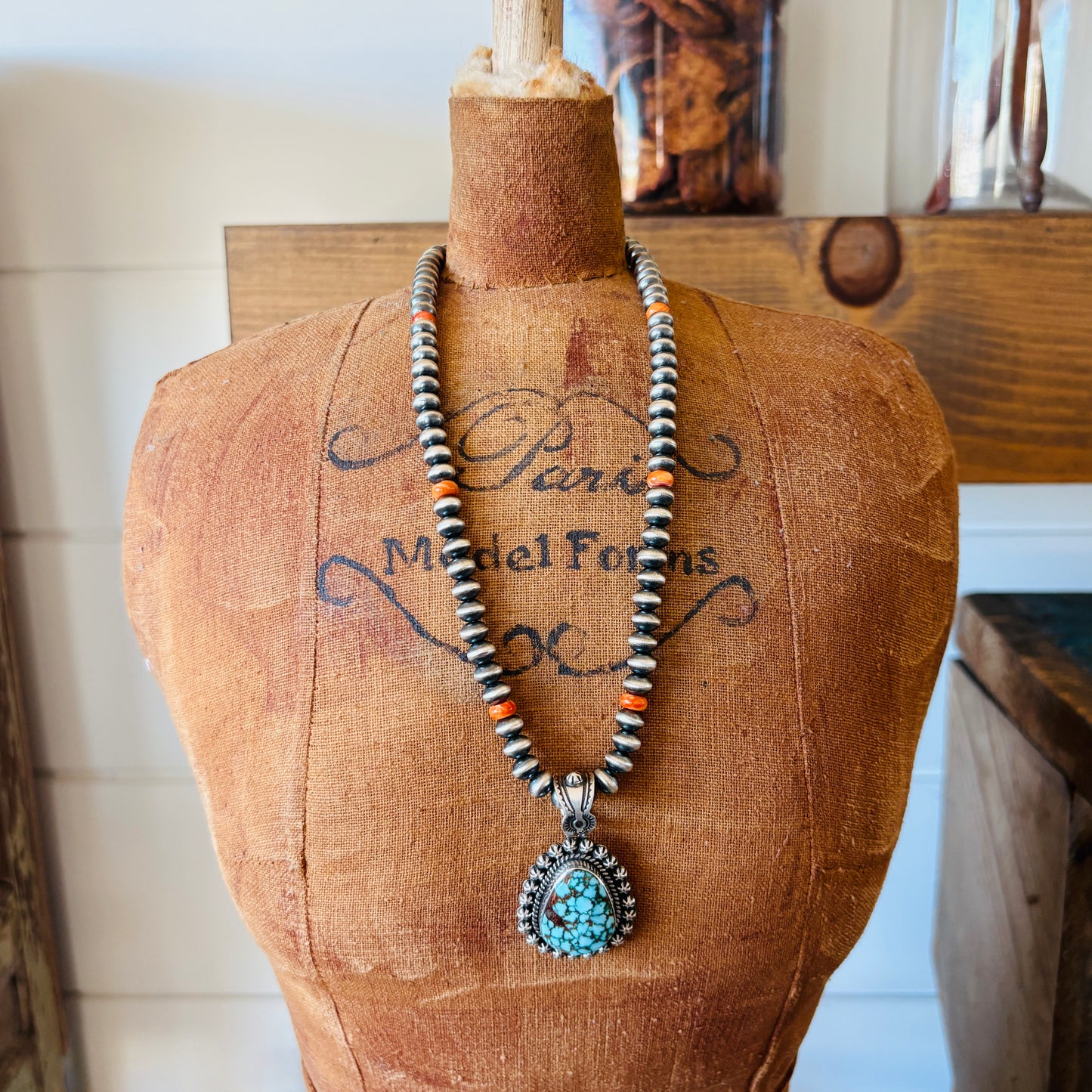 Navajo Happy Piasso Sterling Silver & Web Kingman Turquoise Starburst Pendant
