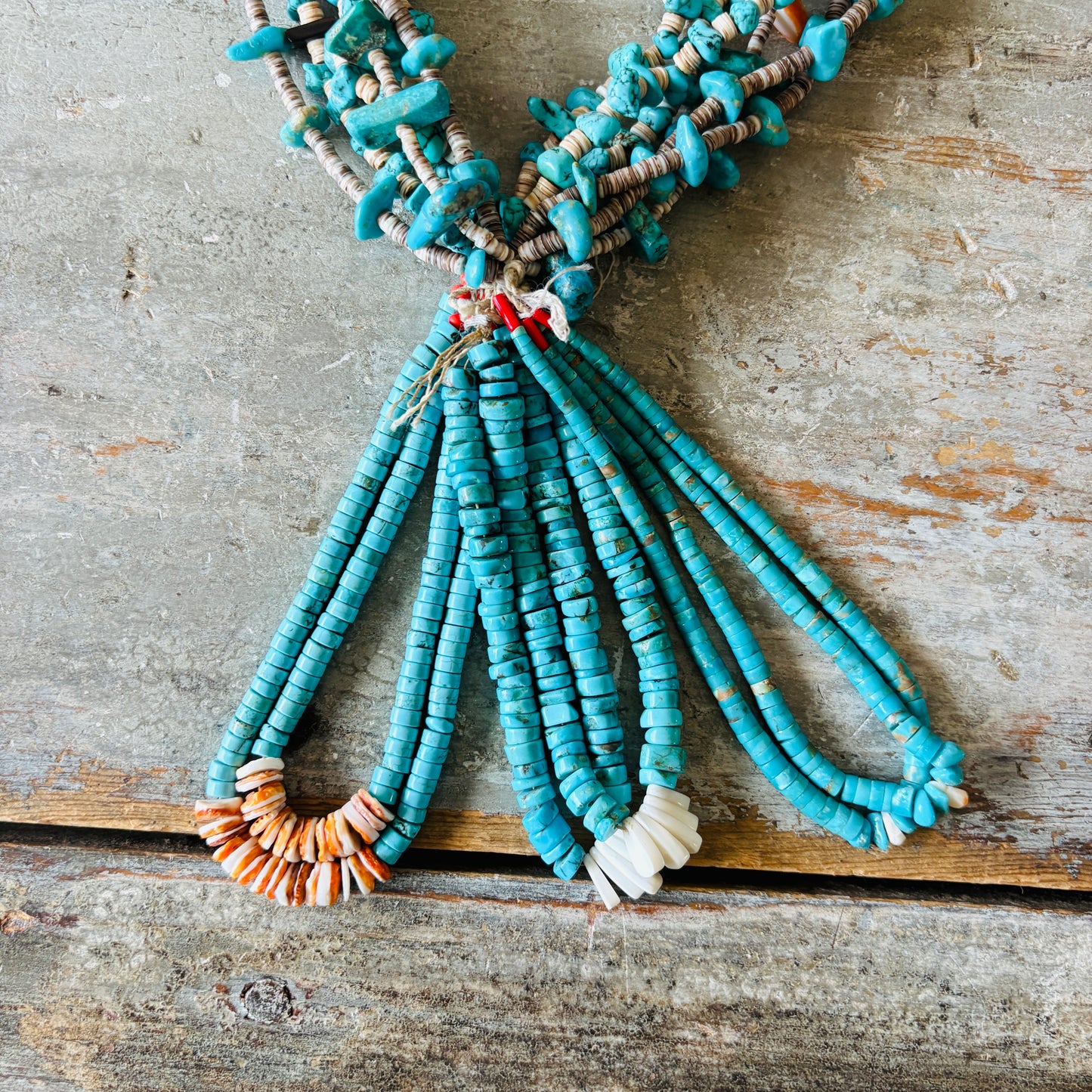 Vintage 1960’s Navajo Turquoise - Spiny & Shell Triple Jacla Necklace