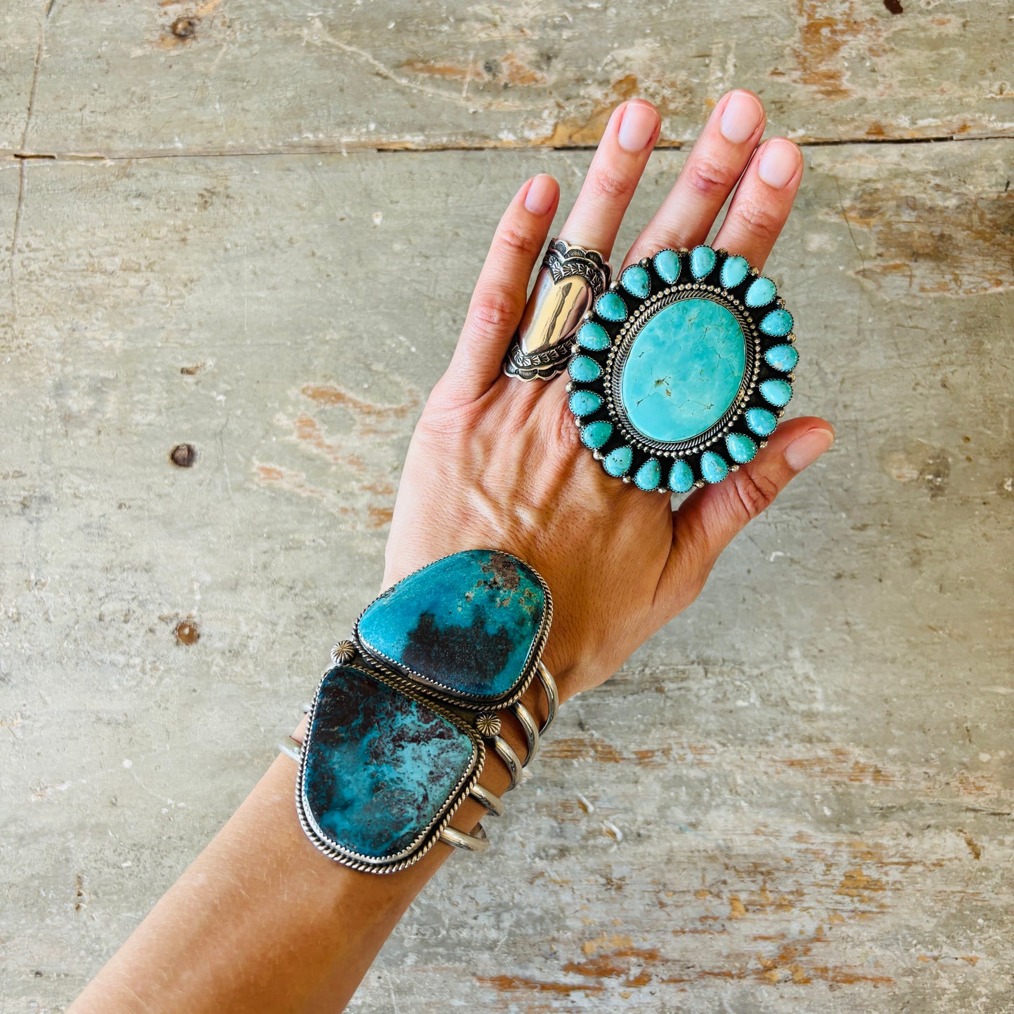 Navajo Landon Benally Sterling Silver & Pilot Mountain Turquoise Statement Cuff